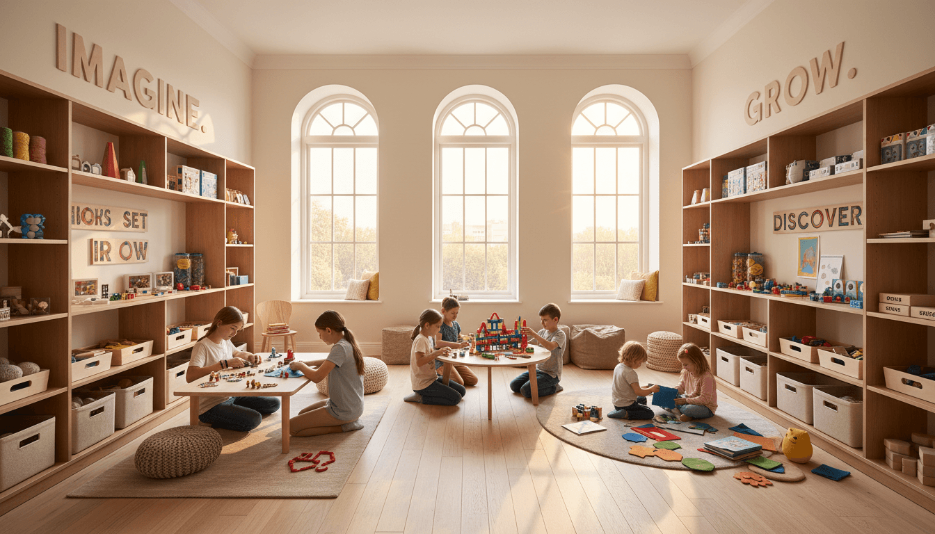 Bright and safe playroom with educational toys at Andersons Childcare Services